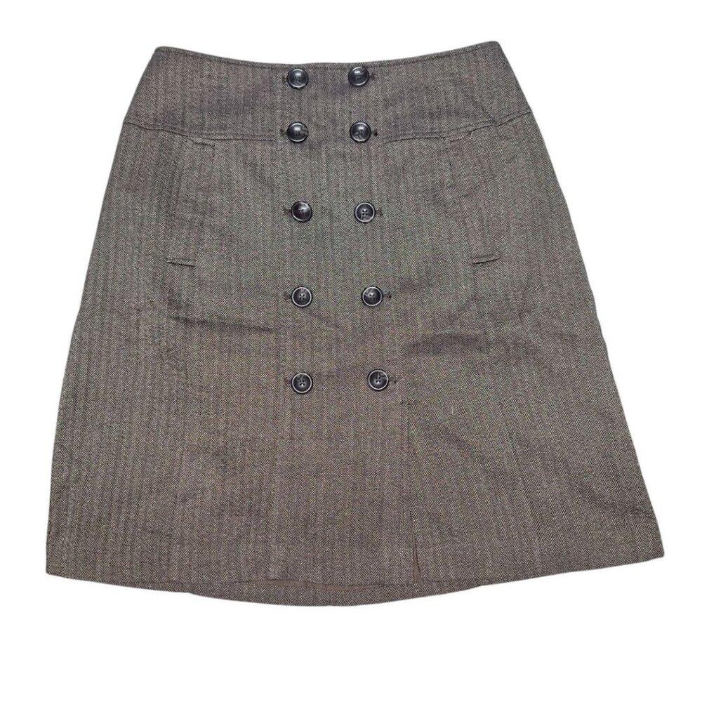 Apt 9 Skirt Womens Size 10 Brown Buttons Zip Side 16W x 23L A Line Academia